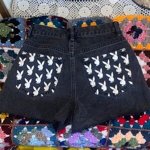 PLAYBOY Black Denim Cutoff Button Front shorts  by PacSun